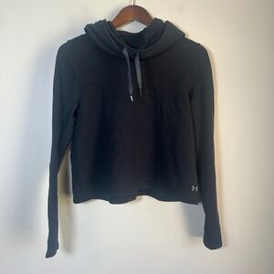 EUC Under Armour Hoodie Cowl Neck Loose Fit Size S Black Cropped Pullover